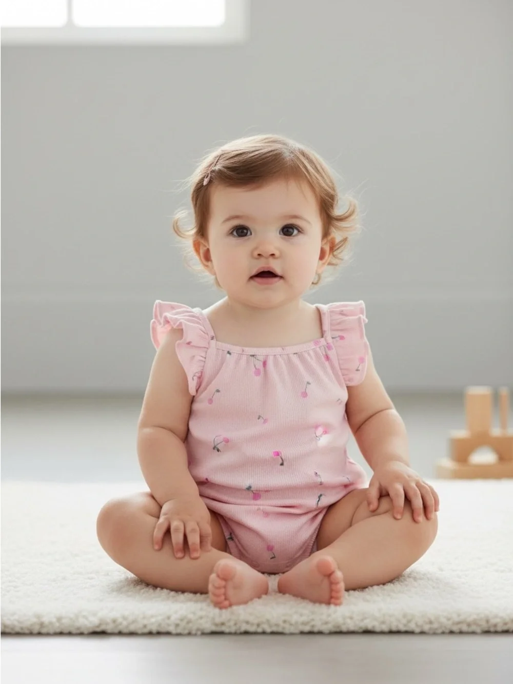 Carter's Light Pink Cherry Ruffle Sleeve Baby Romper